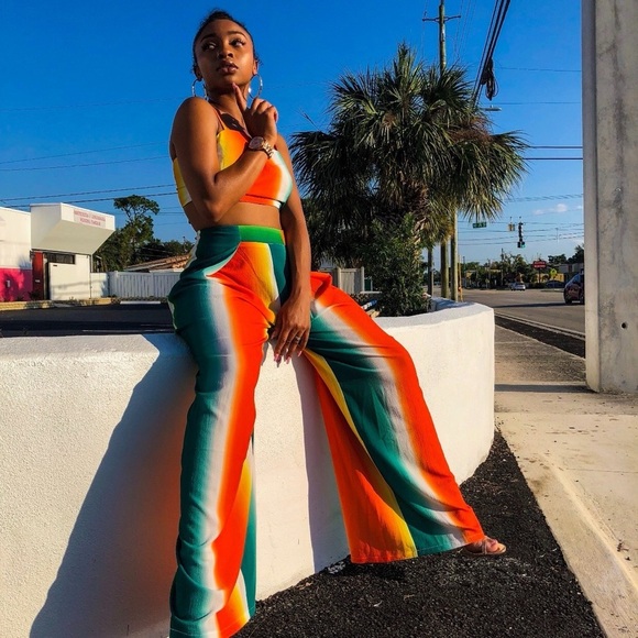 Sure To Stand Out Orange Multi Stripe 2 Piece Set - Picture 8 of 10